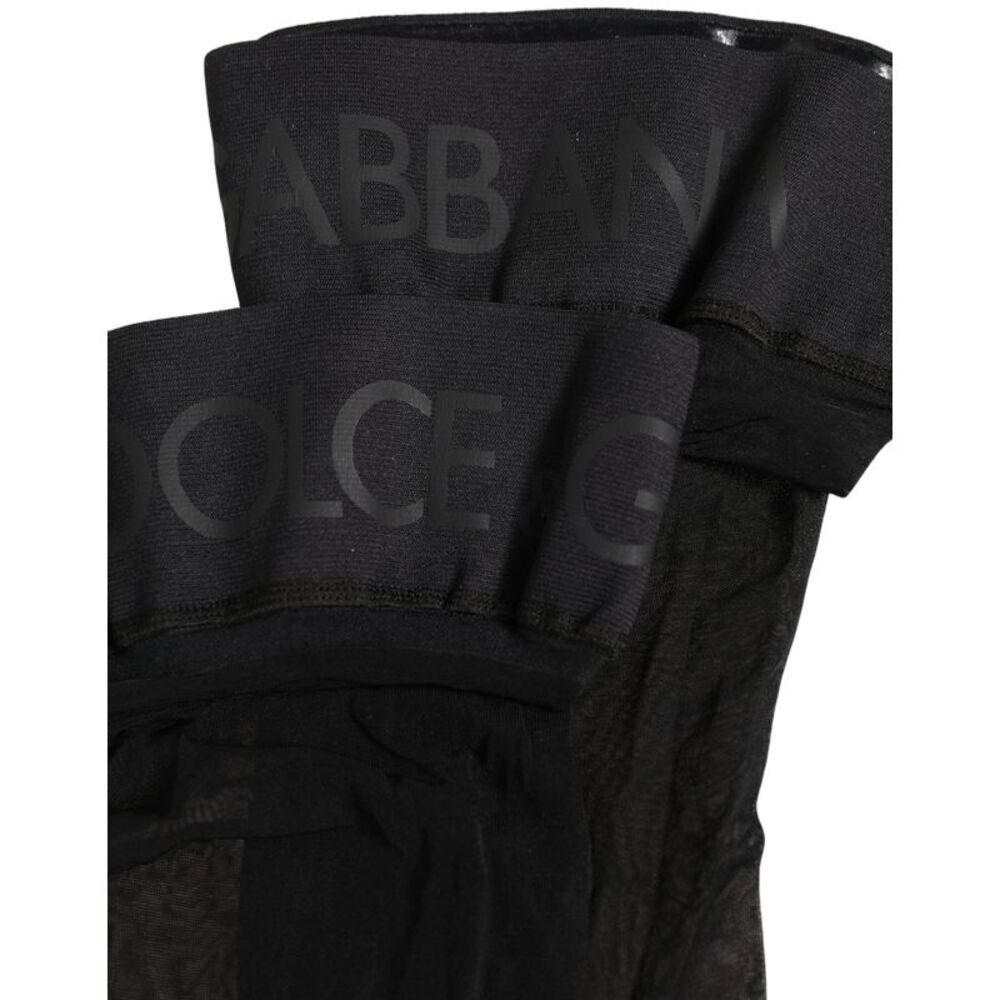 Dolce & Gabbana Black Nylon Logo Calf Long Women Accessory Women's Socks